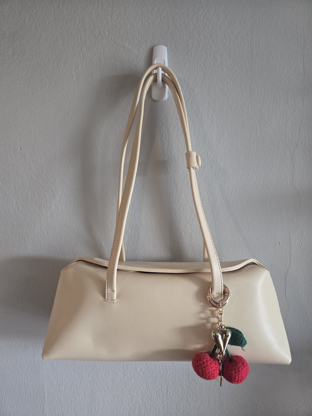 Cream Shoulder Bag with Cherry Charm